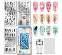 PH PandaHall 3pcs Plaques de Stamping pour Ongles à Motif Plume Pochoirs pour Ongles Attrape Rêves Modèles de Nail Art Motifs de Fleurs et Plumes Tampons pour Manucures Salons