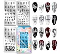 PH PandaHall 3pcs Plaques de Stamping pour Ongles Épines Flamme Gabarits Modèles pour Nail Art Cœur Étoile Pochoirs pour roses arme a feu Nail Art Punk Style Manucures Plaques Images Tampon Ongles