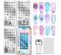 PH PandaHall 3pcs Plaques de Stamping pour Ongles Fleurs Modèles de Nail Art en Forme de Lys Nœud Papillon et Cœur Talons Hauts Plaques D'Images avec Outil pour DIY Impression Manucures Salon