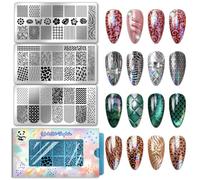 PH PandaHall 3pcs Plaques de Stamping pour Ongles French Tip Pochoirs pour Nail Arts Texturés à Lignes Modèles pour Nail Art Fleurs Feuilles Motifs Géométriques Graffiti Tampons pour Manucures Maison