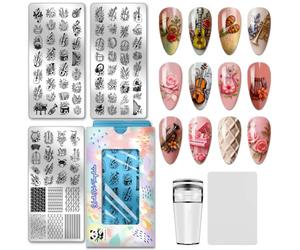 PH PandaHall 3pcs Plaques de Stamping pour Ongles Instruments de Musique Modèles de Nail Art Guitare Piano Pochoirs pour Nail Art Notes de Musique Tambour Harpe pour Femmes Manucures Maison