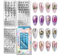 PH PandaHall 3pcs Plaques de Stamping pour Ongles Lettres Anglaises Modèles pour Nail Art Personnalisés de L'Alphabet Pochoirs pour Nail Arts Chiffres et Motifs Floraux pour Manucures DIY