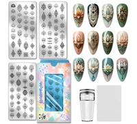 PH PandaHall 3pcs Plaques de Stamping pour Ongles Lotus Modèles de Nail Art à Thème Floral Lotus et Yoga Plaques en Acier Inoxydable Pochoirs pour Manucures DIY Fournitures pour Salons de Beauté