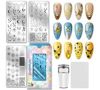 PH PandaHall 3pcs Plaques de Stamping pour Ongles Lune et Étoile Pochoirs pour Nail Art Mysterious Star Luna Line Modèles de Nail Art en Acier Inoxydable avec Outils pour Manucures Accessoires Salon