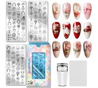 PH PandaHall 3pcs Plaques de Stamping pour Ongles Mariage Pochoirs pour Nail Art Ballons Modèles de Nail Art Fleurs Bouquets Gâteaux Cœurs et Nœuds pour Saint-Valentin Manucures DIY Cérémonie Fête