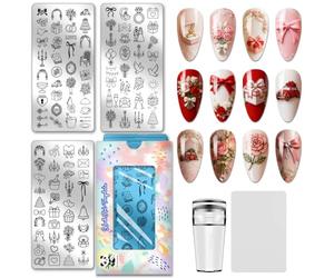 PH PandaHall 3pcs Plaques de Stamping pour Ongles Mariage Pochoirs pour Nail Art Ballons Modèles de Nail Art Fleurs Bouquets Gâteaux Cœurs et Nœuds pour Saint-Valentin Manucures DIY Cérémonie Fête