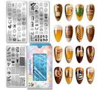 PH PandaHall 3pcs Plaques de Stamping pour Ongles Motif Bière Modèles de Nail Art Oktoberfest Pochoirs pour Ongles Malté et Pain Plaques D'Images pour Ongles pour Femmes Manucure DIY Fêtes et Salon