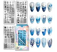 PH PandaHall 3pcs Plaques de Stamping pour Ongles Océan Coquillages Étoiles de Mer Modèles d'Art pour Ongles Thème Nautique Pochoirs pour Ongles Poissons Hippocampes pour Femmes Salon de Manucure