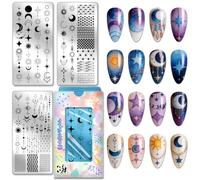 PH PandaHall 3pcs Plaques de Stamping pour Ongles Soleil Lune Étoiles Modèles pour Nail Art Chaîne d'Étoiles Pochoirs Art des Ongles Galaxie Nuit Ciel Bohème Femmes Manucures Salon Design Impression
