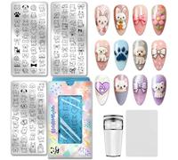 PH PandaHall 3pcs Plaques de Tamponnage pour Ongles de Chien Mignon Modèles de Nail Art pour Chats Mignons Pochoirs pour Ongles en Acier Inoxydable avec Outils pour Manucures DIY Accessoires de Salon