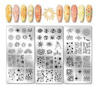 PH PandaHall 3pcs Plaques de Tampons à Ongles de Feux D'artifice Plaques à Ongles de Célébration Plaque D'image de L'ongle en Acier Inoxydable pour Mariage Été Bord de Mer la Conception de Nail Art