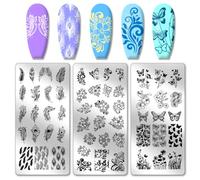 PH PandaHall 3pcs Plaques de Tampons pour Ongles 55 modèle de Tampon à Ongles en Forme de Fleur et de Papillon Pochoir pour Nail Art Plaque en Acier Inoxydable pour la Conception D'Ongles