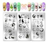 PH PandaHall 3pcs Plaques de Tampons pour Ongles Lune Étoiles Pochoirs Art Ongles Mignon Chat Modèle Impression Art en Acier Inoxydable Plaque Image Ongles Soleil Motif pour Femmes DIY Impression