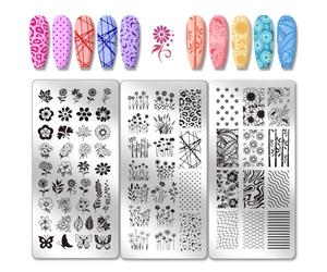 PH PandaHall 3pcs Plaques D'Estampage de Ongles Buissons Fleur Pochoirs de Nail Art Fleur avec Feuillage Modèle Nail Art en Acier Inoxydable Pochoirs Nail Art pour Été Mariage Femmes Ongles Manucure