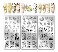 PH PandaHall 3pcs Plaques D'Estampage de Ongles D'Oiseau Modèles D'Art D'Ongle D'Animal D'Hirondelle Pochoirs D'Art D'Ongle de Fleur D'Arbre en Acier Inoxydable pour Femmes Conception D'Ongle Salon