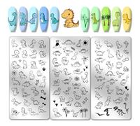 PH PandaHall 3pcs Plaques D'Estampage de Ongles Modèles D'Art D'Ongle de Petits Dinosaures Mignons Pochoirs D'Art D'Ongle de Plante de Soleil D'Amour pour Femmes Conception D'Ongle Impression Salon