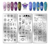 PH PandaHall 3pcs Plaques D'Estampage de Ongles Moon Sun Modèles D'Art D'Ongle Starlight Pochoir D'Art D'Ongle Astrolabe Plaques D'Image en Acier Inoxydable pour Femmes Conception D'Ongle Impression