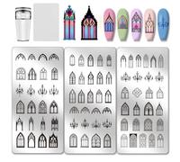PH PandaHall 3pcs Plaques D'Estampage pour Ongles Arch Element Pochoir Stamp Nail Arches Pattern Plaque D'Image D'Ongle en Acier Inoxydable avec Tampon et Grattoir pour Femmes Impression DIY 12x6cm