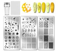 PH PandaHall 3pcs Plaques D'Estampage pour Ongles Étoile Lune Nail Stamping Plaques Étoiles Filantes Nail Art Plaques Pentagramme Motifs Manucure Art Modèles pour Femmes Manucures DIY Salon Design
