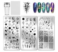 PH PandaHall 3pcs Plaques D'Estampage pour Ongles Étoile Lune Pochoirs D'Art D'Ongles Éclair Modèles D'Art D'Ongle Planète Plaque D'Estampage de Manucure Galaxy pour Salon de Manucure Femmes Décor