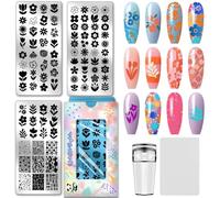 PH PandaHall 3pcs Plaques D'Estampage pour Ongles Fleur Motif Nail Stamp Plaque Abstrait Fleurs Impression Art Modèle en Acier Inoxydable Nail Image Plaque pour Printemps Été Femmes Ongles Décoration
