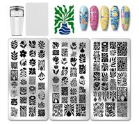 PH PandaHall 3pcs Plaques D'Estampage pour Ongles Fleur Nail Stamping Plaques Feuilles Motifs Nail Image Plaques Plantes Feuille Ongles Art Modèles pour Femme Manucure Salon DIY Impression Conception