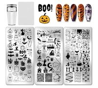 PH PandaHall 3pcs Plaques D'Estampage pour Ongles Halloween Nail Stamp Plate Fantômes Citrouilles Motif Impression Art Modèle Chauves Souris Squelette Ongle Image Plaque pour Halloween Ongles Décor
