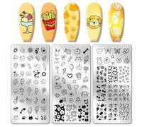 PH PandaHall 3pcs Plaques D'Estampage pour Ongles Mignonnes Images de Dessin Animé Tampon à Ongles Dessert Pochoirs Nail Art Plaques D'Image à Ongles en Acier Inoxydable pour Conception de Nail Art