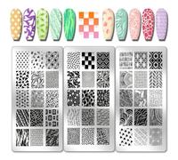 PH PandaHall 3pcs Plaques D'Estampage pour Ongles Motif Texture Pochoir de Nail Art Géométrique Pochoirs Ongles en Acier Inoxydable Étoile Cœur Impression Art Modèle pour Femmes DIY Impression 12x6cm