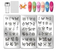 PH PandaHall 3pcs Plaques D'Estampage pour Ongles Papillon 67 Motifs Pochoirs Imprimé Ongles Fleur Feuille Modèles D'Art Ongles Floral Plante pour Femmes Impression Manucure Salon Design DIY