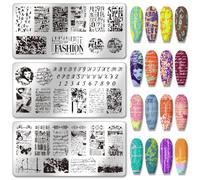 PH PandaHall 3pcs Plaques D'Estampage pour Ongles Texture Graffiti Pochoirs Alphabet Chiffres Modèles Art Manucure Styles Vintage Plaques D'Image Lettres pour Femmes DIY Manucures Salon Design