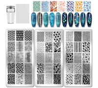 PH PandaHall 3pcs Plaques D'Estampage pour Ongles Texture Motif Ongles Tampon Plaque Lignes Rayures Imprimer Art Modèle Acier Inoxydable Image Plaque Texture Ongles Pochoir pour Femmes DIY Impression