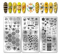 PH PandaHall 3pcs Plaques D'Estampage pour Ongles Thème Abeille Pochoirs D'Art pour Ongles en Nid D'Abeille Modèles D'Art de Manucure pour Femmes Fournitures de Conception de Salon de Manucure