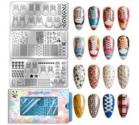 PH PandaHall 3pcs Plaques d'Estampage pour Ongles Thème Chaussures Modèles d'Art pour Ongles Lacets et Noeuds de Lacets en Acier Inoxydable Pochoirs pour Nail Art pour Femmes Manucure DIY Impression