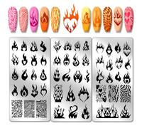 PH PandaHall 3pcs Saint-Valentin Plaque D'Estampage de Nail Art Flamme Amour 54 Modèle Pochoir pour Nail Art de Cœur Plaque de Tampon pour Ongles en Forme de Cœur de Feu pour Mariage DIY