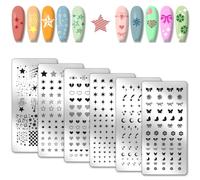 PH PandaHall 3pcs Saint-Valentin Plaque D'Estampage pour Ongles Étoiles Lune Plaque Stamp Nail Impression Coeur Modèle Art en Acier Inoxydable Motif Papillon Pochoirs pour Femmes DIY Impression 12x6cm