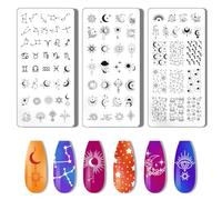 PH PandaHall 3pcs tampon à Ongles en Forme de Lune et D'Étoiles 12 constellations Plaque D'Estampage pour Ongles Ciel Nocturne Pochoirs pour Nail Art, Pochoirs à Ongles en Acier Inoxydable
