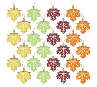 PH PandaHall 4 Couleurs Décorations D'Automne en Bois 24pcs Ornements à Suspendre en Forme de Feuille D'Érable Pendentif de Feuilles D'Automne avec Cordes pour Fête de Récolte Décoration Arbre de Noël
