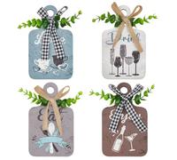 PH PandaHall 4 Panneaux en Bois pour Manger Boire Aimer Profiter - Décoration Murale de Cuisine