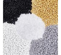 PH PandaHall 4000pcs 5 couleurs Perles de Rocaille 4mm Mini Perles de Poney en Verre Perle D'Espacement Transparente en Or Noir et Blanc pour la Fabrication de Bracelets Trou: 1.5mm