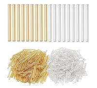 PH PandaHall 400pcs Perles de Clairon Extra Longues, 31~34x3mm Verre Bugle Perles Tube Perle de Rocaille Perles D'Artisanat Perles D'Espacement en Vrac pour Boucles d'oreilles Bracelets, Or/Argent