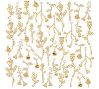 PH PandaHall 40pcs 10 Styles Breloques Rose Breloques en Forme de Branche de Rose Dorée Pendentifs en Forme de Rose Pendentifs en Forme de Fleur pour Boucles D'Oreilles Colliers Bracelets