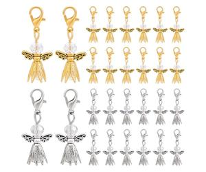 PH PandaHall 40Pcs 2 Couleurs Ange Breloques Perles Pendentif Porte Clés Breloques Gardiennes avec Fermoirs Mousquetons pour Fabrication de Bijoux et la Décoration de Bracelets DIY Noël