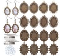 PH PandaHall 40pcs 4 Style Kit de Boucles D'Oreilles Ovales Plateaux de Boucles D'Oreilles avec Cabochon en Verre et Crochets de Boucles D'Oreilles pour Graduation la Fabrication de Boucles D'Oreilles