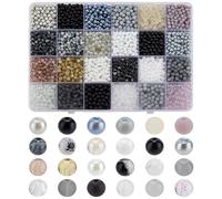 PH PandaHall 4320pcs 24 couleurs Perles de Verre Noires Blanches 4mm Perle de Rocaille Cristal Perle de Bracelet Taille Perles D'Espacement Rondes en Vrac pour Halloween Bracelet Collier Bijoux