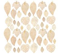 PH PandaHall 44pcs breloque Feuille en Filigrane, 11 style Breloque de Feuille D'Arbre en Laiton Pendentifs de Feuille de Creux Pendentifs de Feuille D'Érable pour Collier, Bracelet