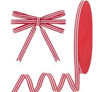 PH PandaHall 45.7m Noël Ruban Rayé Rubans Gros-Grain Rouge Blanc, Ruban de Canne à Sucre en Tissu Polyester 1cm pour Emballage de Cadeaux Artisanat D'Arbre de Noël Couture Décor Mariage Fête