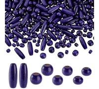 PH PandaHall 480pcs Ovales Perles en Bois Naturel Teintées 4 Styles 6~23mm Indigo Perles à Gros Trous pour Bracelet Macramé Colliers Boucles D'Oreilles, Décoration de Noël, Trou: 2~3mm
