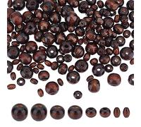PH PandaHall 480pcs Perles D'Espacement en Bois 4 Styles - Noix de Coco Marron, Macramé, Peint Naturel pour Bijoux, Tresses de Cheveux, Bricolage, Artisanat