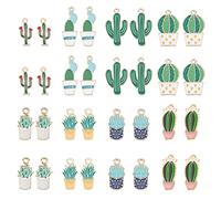 PH PandaHall 48pcs 8 Styles Breloques Tropicaux de Cactus, Pendentif à Breloques en émail Végétal Perles de Breloques en émail de Plantes du Désert d'été pour Collier Bracelet Boucles d'oreilles